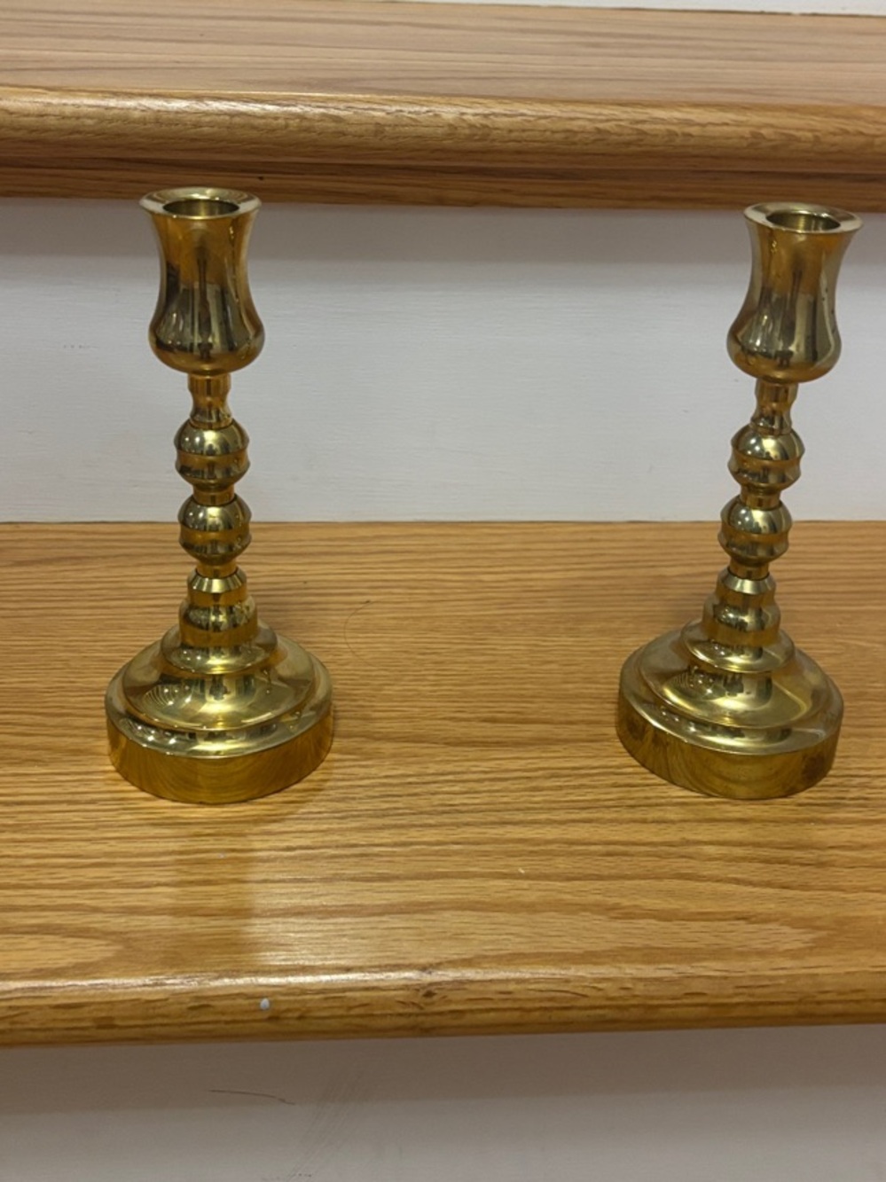 Polished Brass Candlestick Pair - Gold Finish